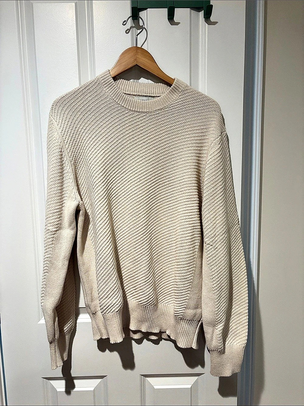 NWOT American Eagle AE Textured Crew Neck Sweater Ribbed Crewneck Sweater in Bei